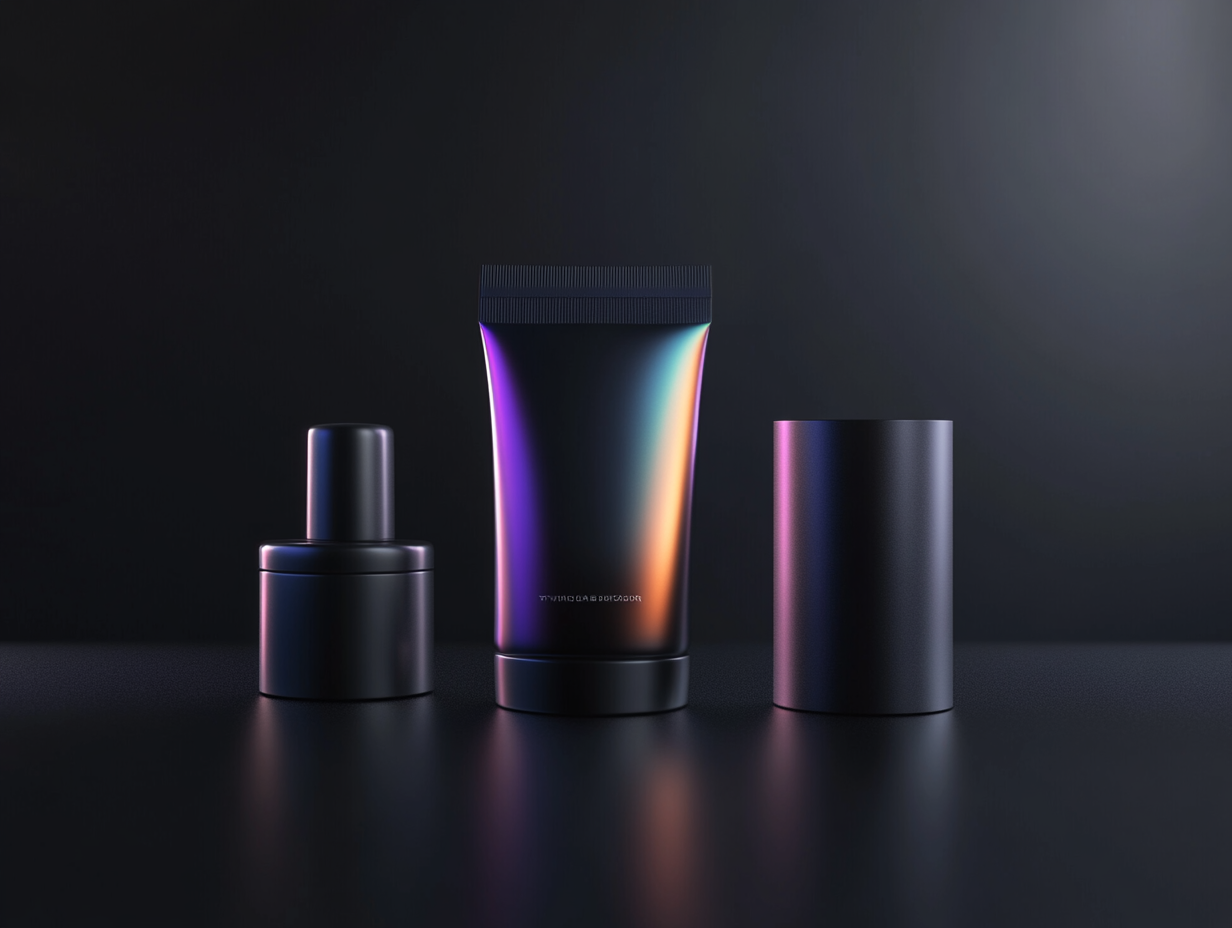 3D beauty product renders on black background